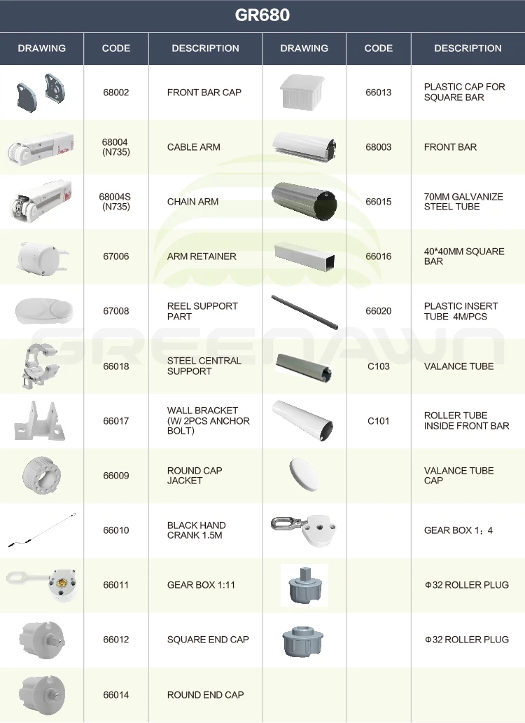GR680 Awning parts